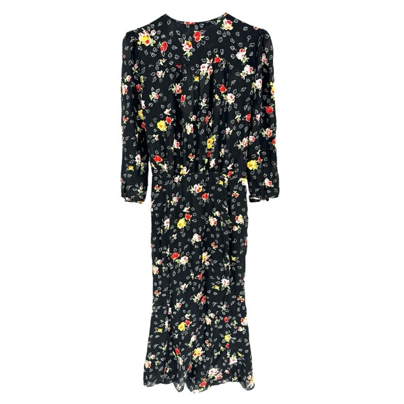 Veronica Beard Arielle Silk Faux-Wrap Dress Black Floral Multi Midi Length - Picture 4 of 14